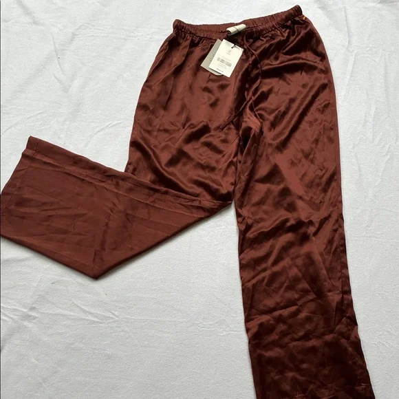 NWT Reformation Olina mahogany silk Wide Leg Pants - Picture 1 of 4